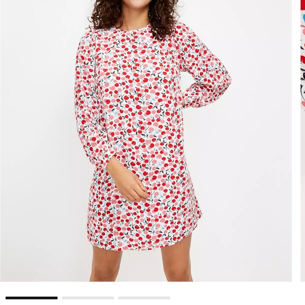 LOFT Red and White Bishop Sleeve Dress